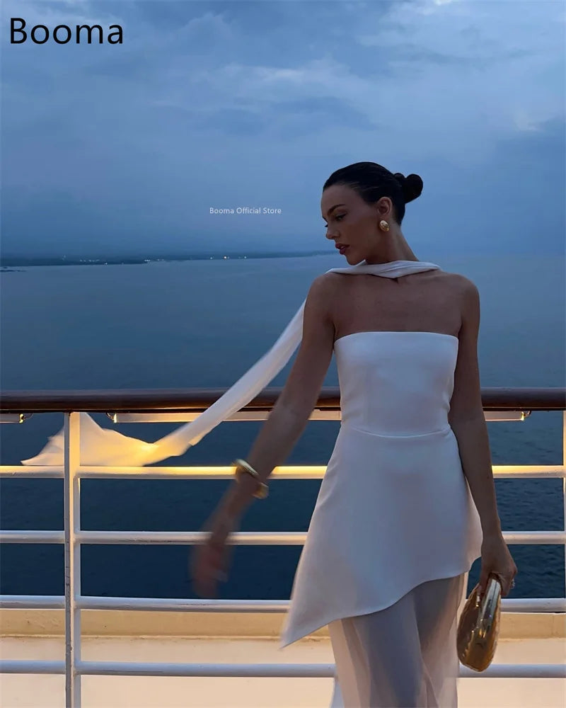 Booma Simple Sleeveless Wedding Dresses Side Split Satin Floor-Length Strapless Brides Gown Custom Made 2025