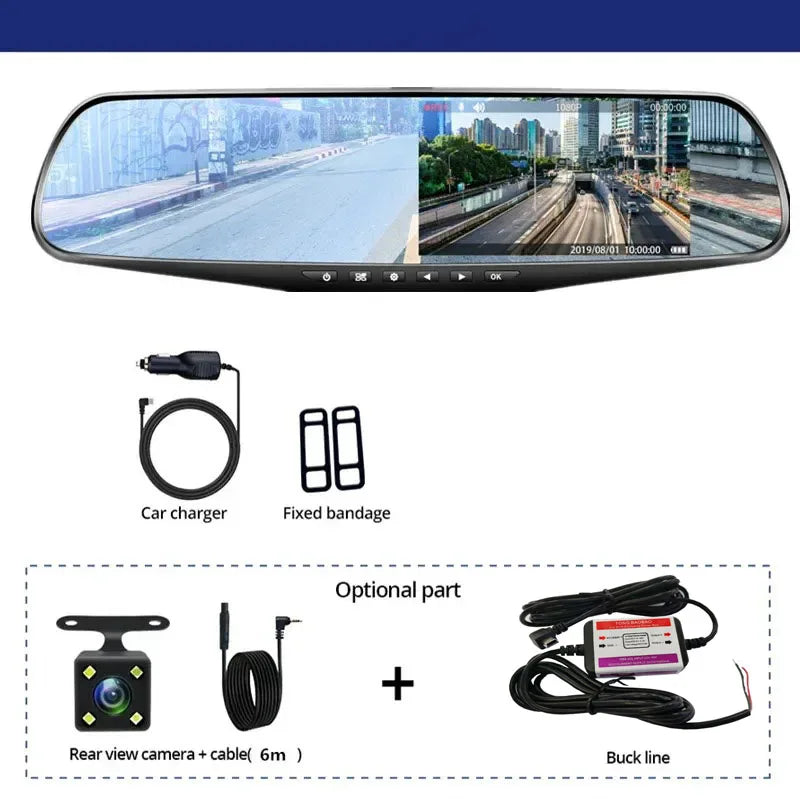 1080P IPS 4.3Inch Driving Recorder Car DVR Rearview Mirror Dual Lens Car Recorder Front and Rear Camera Registrar Black Box New