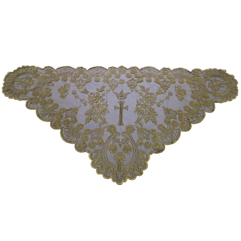 Women Head Covering Bridal Wedding Cross Embroidery Catholic Church Veil