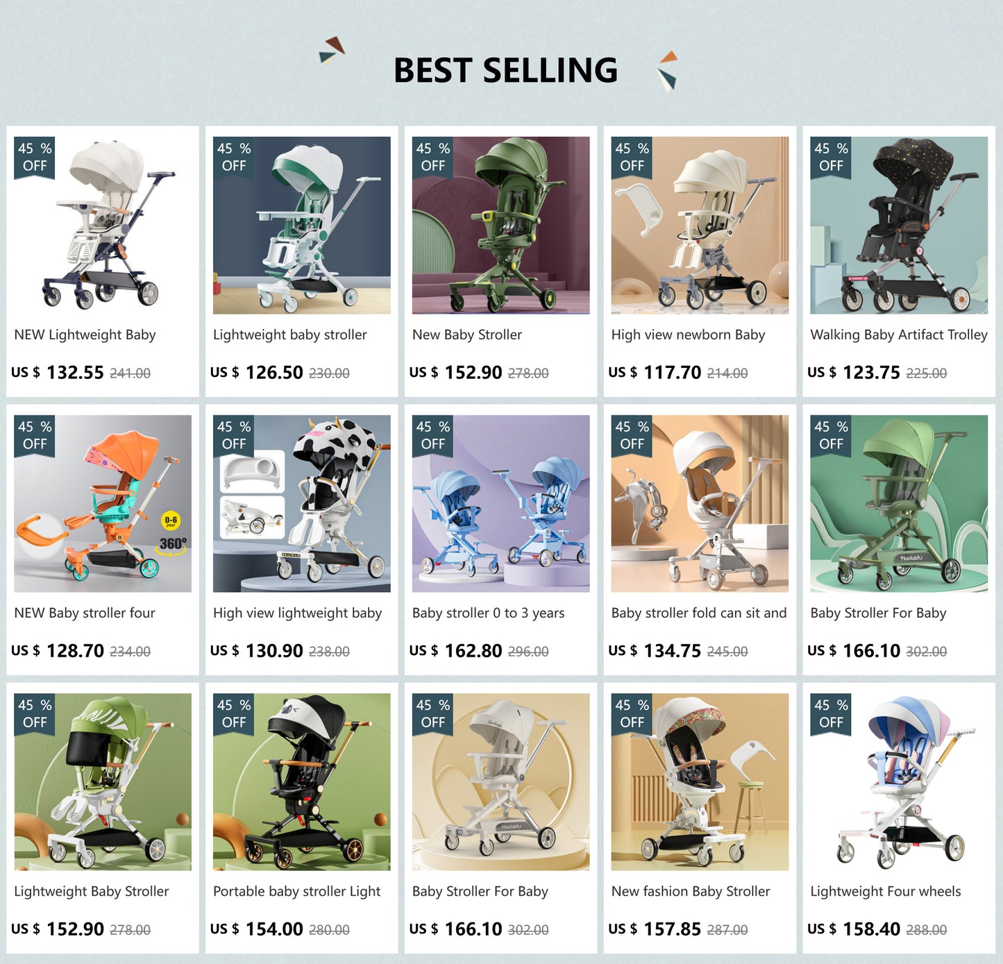 Baby stroller 0 to 3 years High view Shock absorption four wheels stroller folding Can sit or lie down lightweight baby stroller