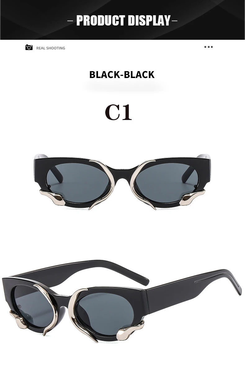 2024 Hip Hop Exaggerated New Vintage High Quality Design Snake Cat Eyes Sunglasses Personality Trend Glasses Male and Female