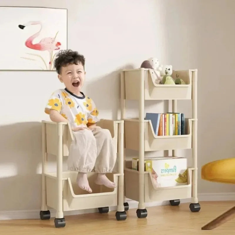 Trolley Storage Rack Multi-Layer Cart Movable Bookshelf Book Organize Rack with Wheels Portable Kitchen Bathroom Storage Cart