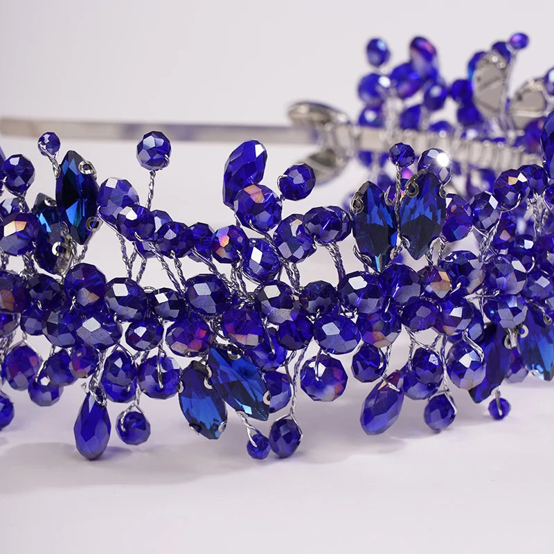 5 Colors Handmade Wedding Bride Luxury Red Blue Rhinestones Tiaras and Crowns Bridal Headband Costume Hair Accessories for Women