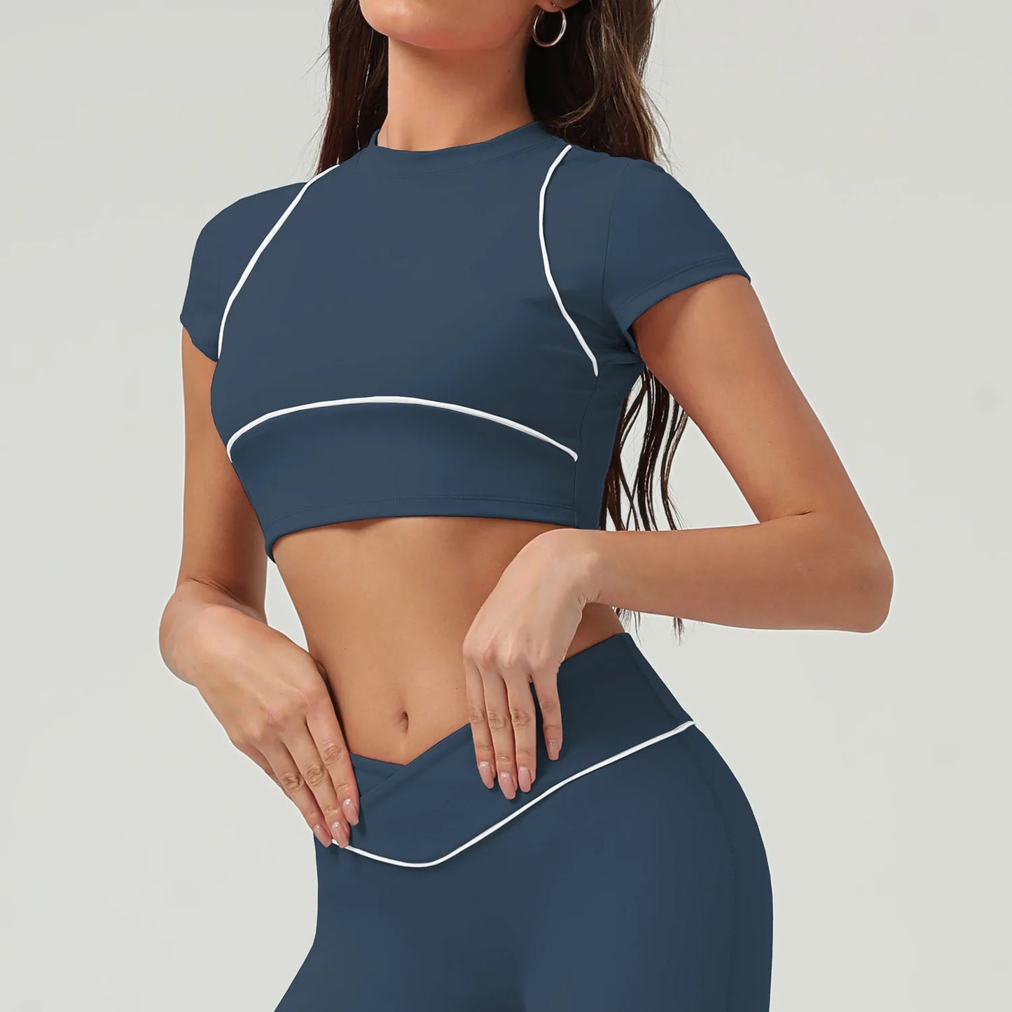 Yoga Top Sport T Shirts Women Fitness Clothes Workout Short-sleeved Crop Top Gym Running Active Wear Push Up Sport Top