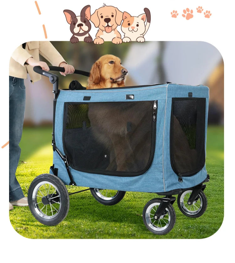 Large Dog Stroller Foldable Travel Portable Cat and Dogs  Strollers Strong and Durable Carriers Breathable Pet Products