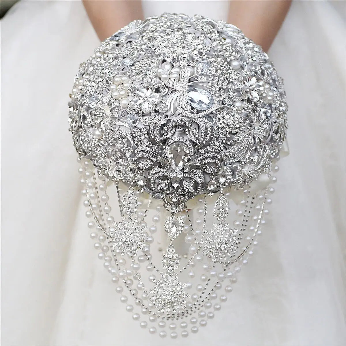 Luxury Silk Wedding Flowers Rhinestone Jewelry  Brooch Bouquet Bridal Wedding Dress Wedding Bouquet