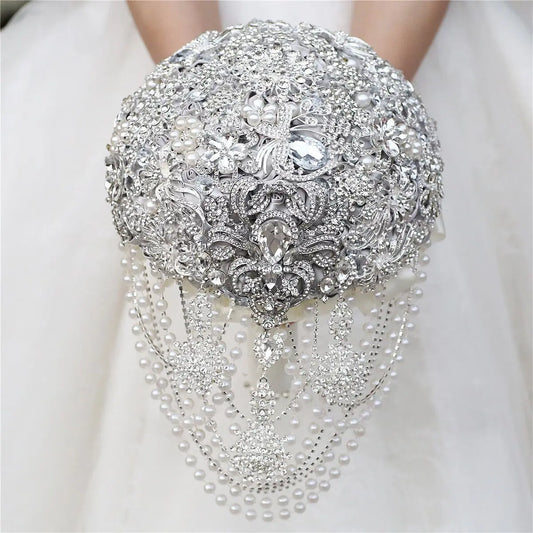 Luxury Silk Wedding Flowers Rhinestone Jewelry  Brooch Bouquet Bridal Wedding Dress Wedding Bouquet