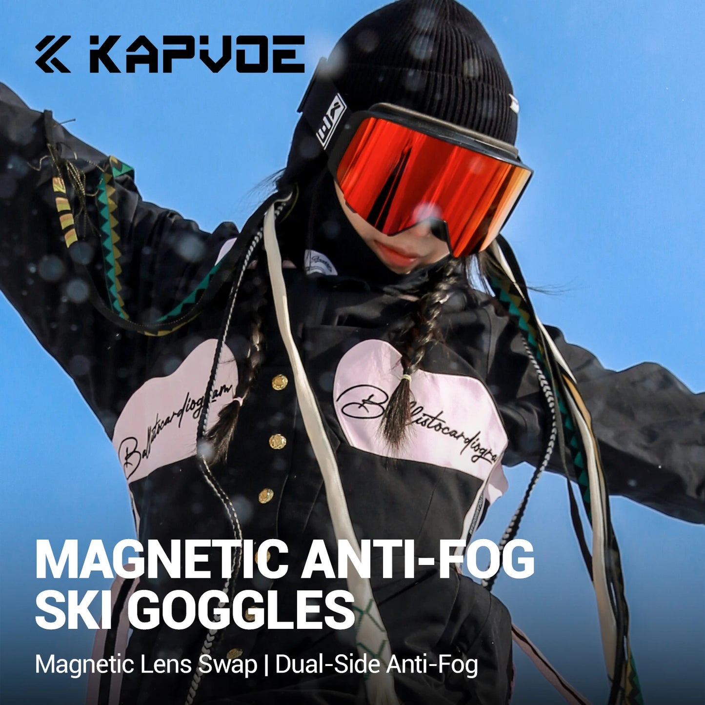 KAPVOE Ski Goggles Magnetic Double-Layer Anti-Fog Impact-Resistant Lenses Suitable for Male Female Teenagers UV400 Protection