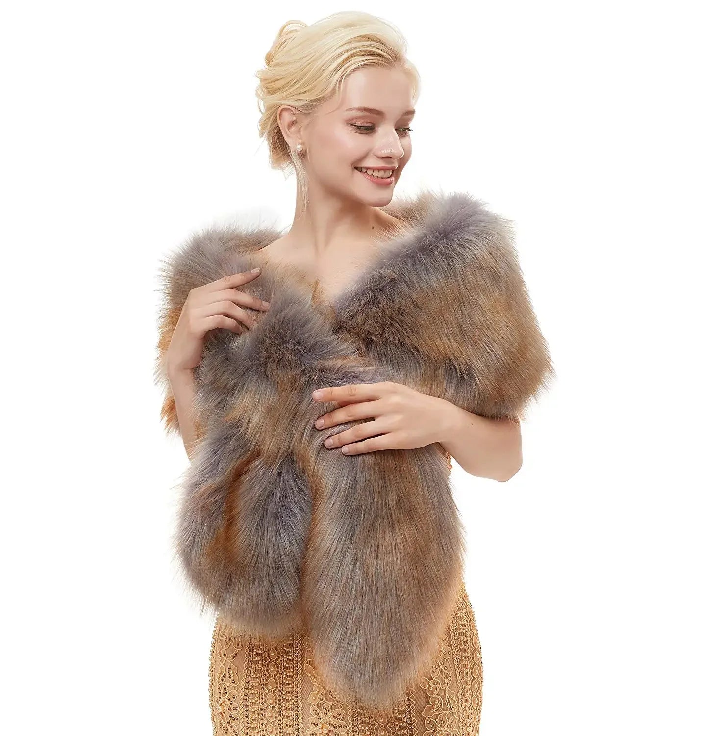 High Quality Women Bolero Bridal Shawl Faux Fur Wrap Wedding Cape Stole Shrug Bridal Winter Ivory Cloak Cover Up with Hook