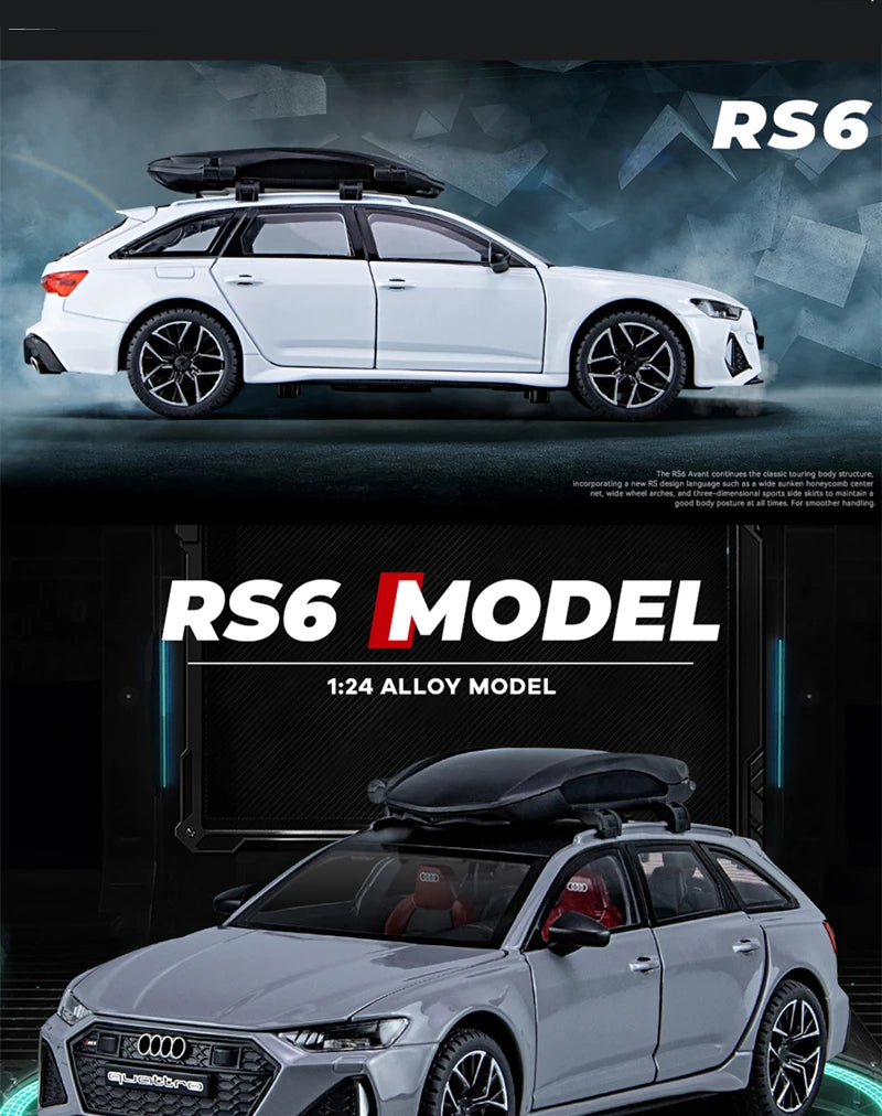 1/24 Audi RS6 Avant Station Wagon Alloy Car Model Diecast Metal Toy Vehicles Car Model Simulation Sound and Light Kids Toys Gift