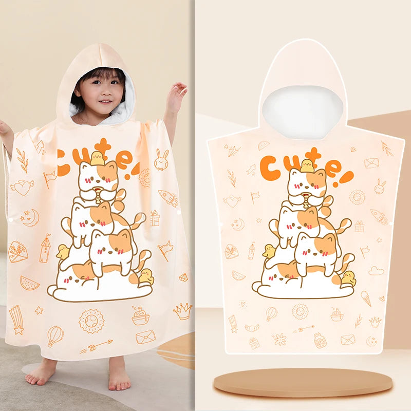 Kids Beach Poncho Towels,Absorbent Quick Dry,Children's Hooded Bathrobe for Boys Girls 3-12Years,Animal Cartoon Swim Bathing Cap