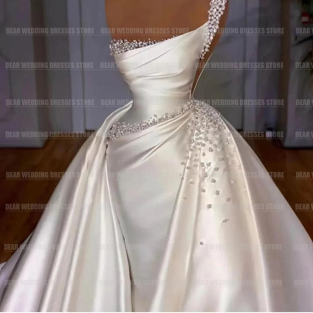 Luxury Detachable Train Mermaid Wedding Dresses For Woman Sexy Satin Formal Elegant Party Bridal Gowns Robe De Mariée Customized