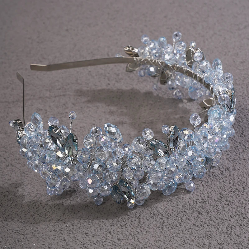 5 Colors Handmade Wedding Bride Luxury Red Blue Rhinestones Tiaras and Crowns Bridal Headband Costume Hair Accessories for Women