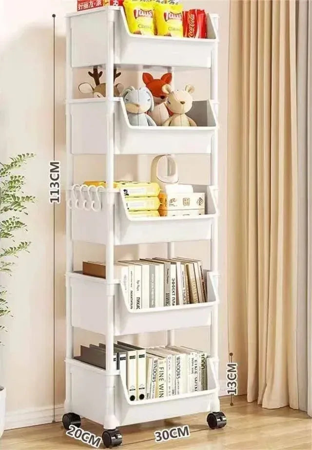 Trolley Storage Rack Multi-Layer Cart Movable Bookshelf Book Organize Rack with Wheels Portable Kitchen Bathroom Storage Cart