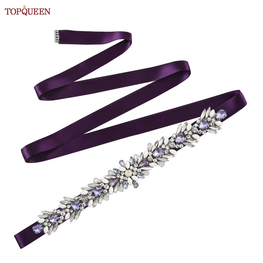 TOPQUEEN Bridal Dress Belt Wedding Accessories Women Evening Party Gown Girdles Lavender Rhinestone Opal Applique Sash S476-DZ