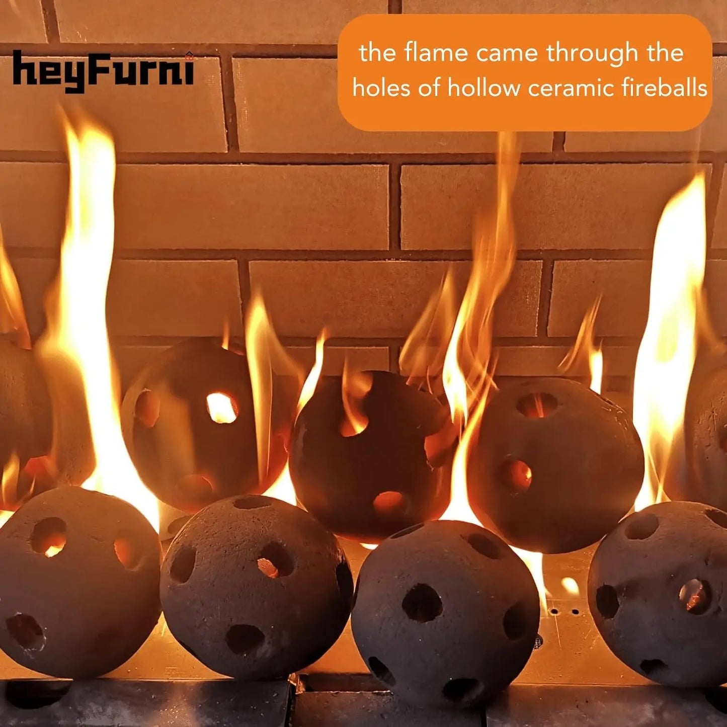 Hollow Ceramic Fire Balls, Set of 10 Fireplace Balls, Modern Accessory for Indoor/Outdoor Fire Pits or Fire Tables, Brushed Conc