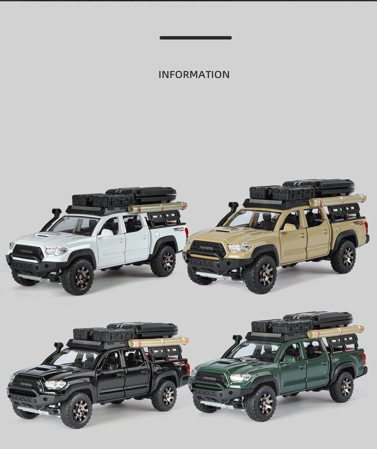 1/32 Tacoma Travel version Pickup Alloy Car Model Diecast Metal Off-Road Vehicles Car Model Sound Light Simulation Kids Toy Gift