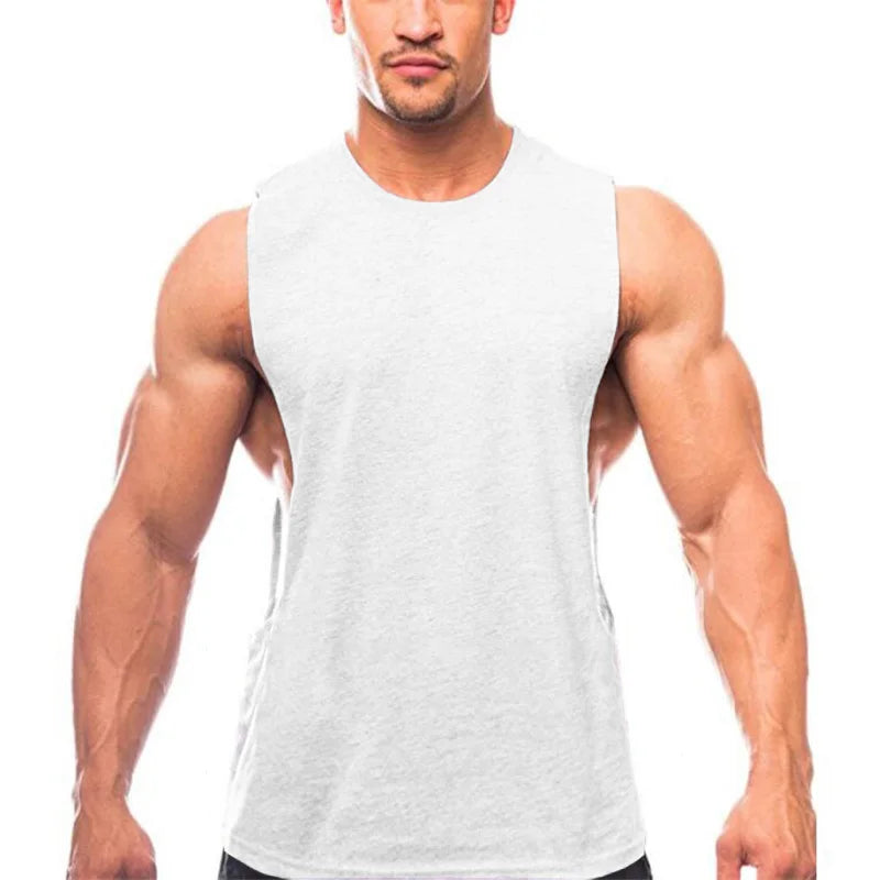 Gym Clothing Men Sides Cut Off T-shirts Dropped Armholes Tank Tops Workout Fitness Sleeveless Vest Outdoor Jogging Undershirt