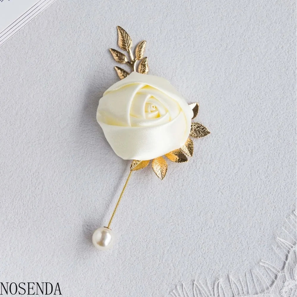 Groom Boutonniere Men Wedding Witness Brooch Silk Rose Boutonniere Man Corsage Pins Wedding Boutonniere Flower Prom Party