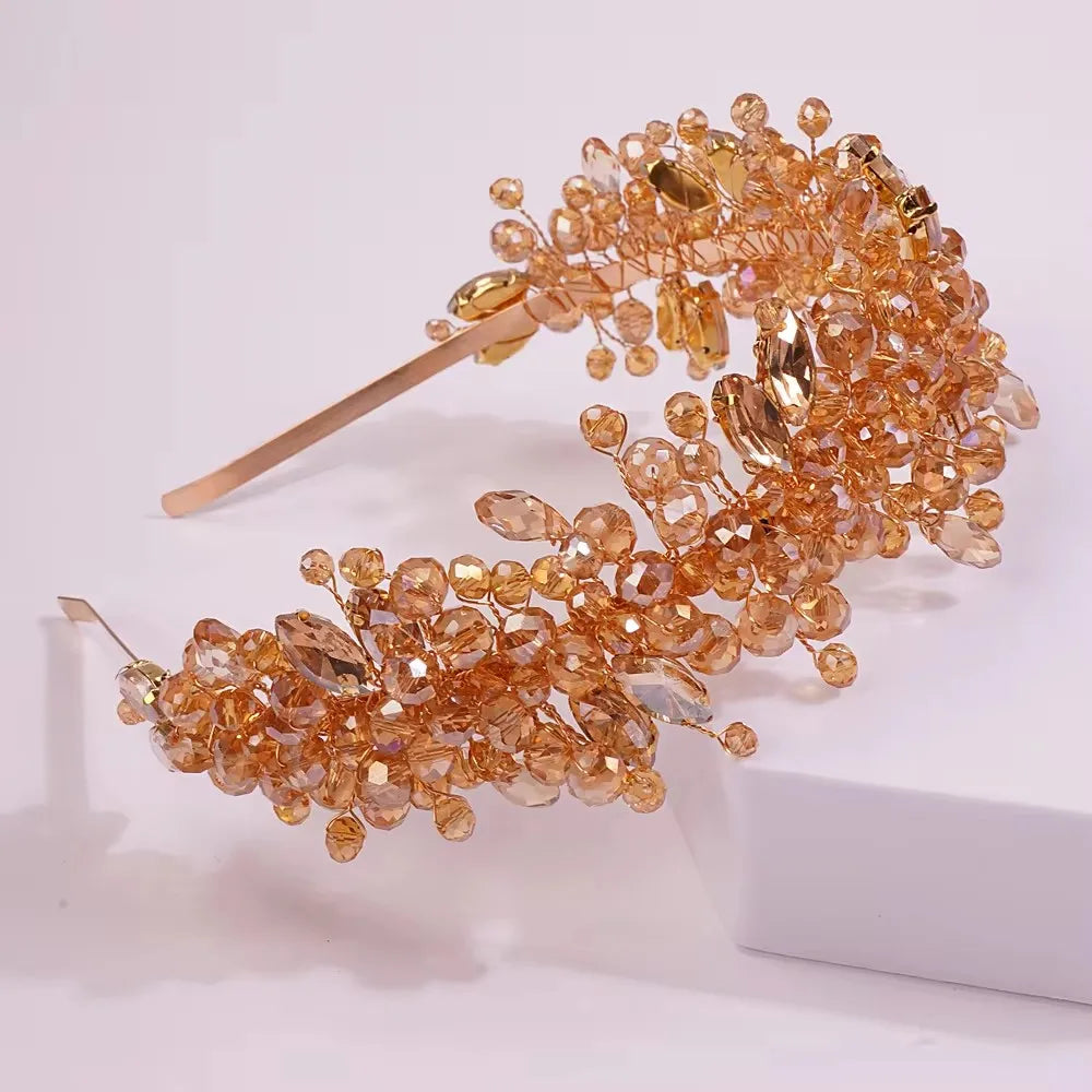 5 Colors Handmade Wedding Bride Luxury Red Blue Rhinestones Tiaras and Crowns Bridal Headband Costume Hair Accessories for Women