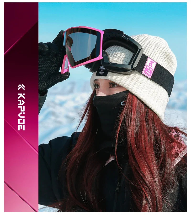KAPVOE Ski Goggles Magnetic Double-Layer Anti-Fog Impact-Resistant Lenses Suitable for Male Female Teenagers UV400 Protection