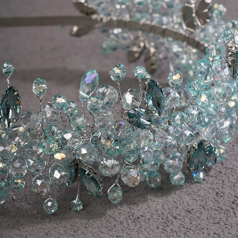 5 Colors Handmade Wedding Bride Luxury Red Blue Rhinestones Tiaras and Crowns Bridal Headband Costume Hair Accessories for Women