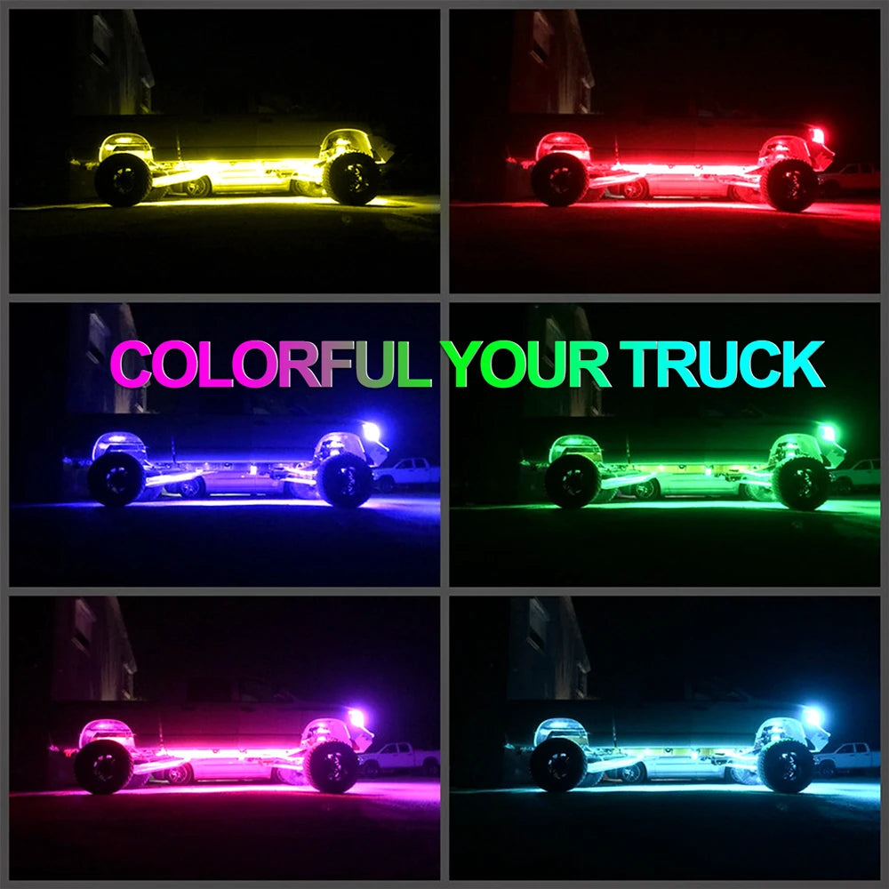 RGB LED Trail Rig Light Rock Lights 4/6/8 Pods Underglow App Remote Control Music Mode for Pickup ATV RZR UTV Chassis Lighting