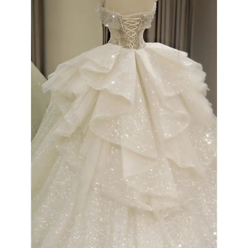 2024 New The Shoulder Wedding Dress Lace Up Luxury Bridal Ball Gown Vestido De Noiva Sweep Large Train Plus Size Made Customized