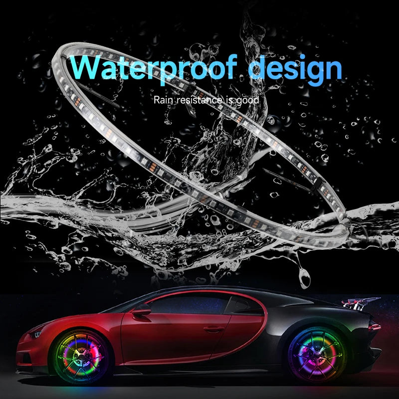 4 Pcs RGB Car Wheel Light For 15.5 inch 17 inch 19 inch APP/Remote Car Hub Light 12V LED With Brake Steering Phantom Neon Lamp