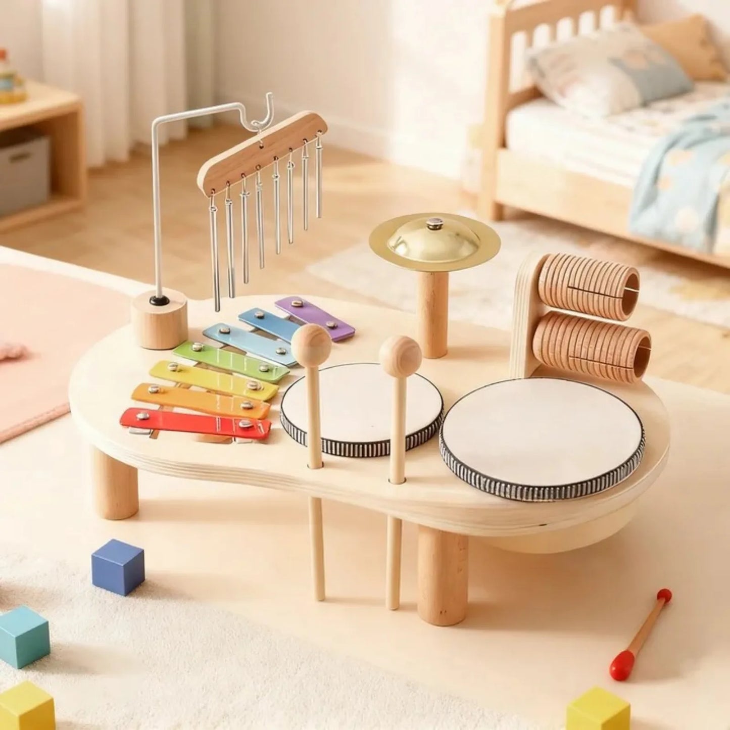 2026 New, Baby Rattle Toy 0-12 Months Musical Instrument Wooden  Toys Cartoon Animal Xylophone Baby Educational Toy Kid‘s Gift