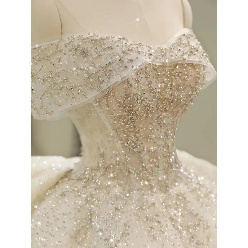 2024 New The Shoulder Wedding Dress Lace Up Luxury Bridal Ball Gown Vestido De Noiva Sweep Large Train Plus Size Made Customized