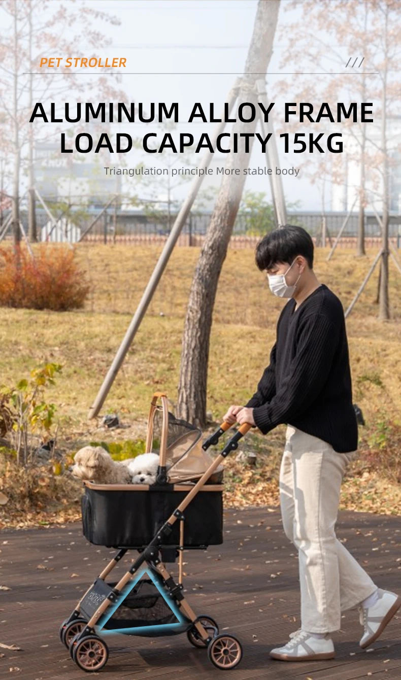 Shopping Pet Stroller Backpack Trolley Carrier With 4 Wheels Pet Bag Cat Breathable Backpack Pet Carrier Bag