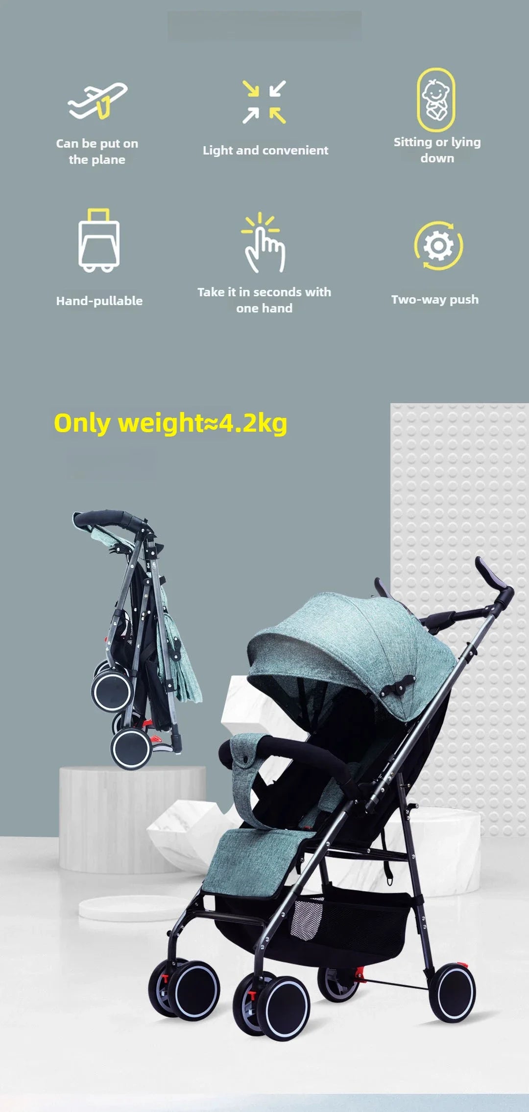 2025 New Baby Stroller Can Sit and Lie Down, Lightweight, Two-way, One-button Folding, Shock-absorbing 0 To 3 Years Old Stroller