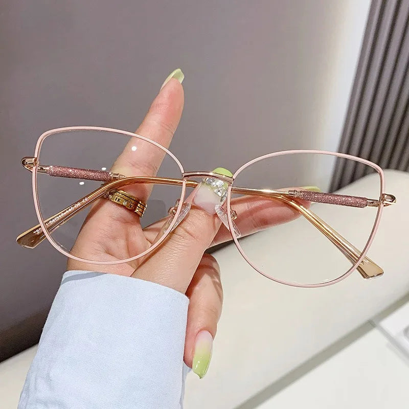 New Fashion Brand Design Cat Eye Photochromism Prescription Reading Glasses Women Anti Blue Light Frame Clear Hyperopia Eyewear