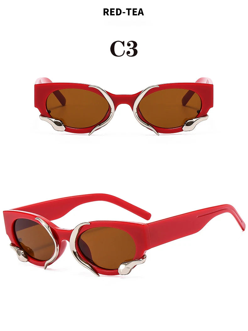 2024 Hip Hop Exaggerated New Vintage High Quality Design Snake Cat Eyes Sunglasses Personality Trend Glasses Male and Female
