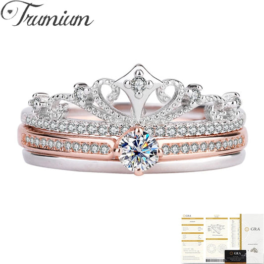 Trumium 0.3ct 925 Sterling Silve Moissanite Diamond Crown Rings for Women Anniversary Party Fine Jewelry Gifts with Certificate