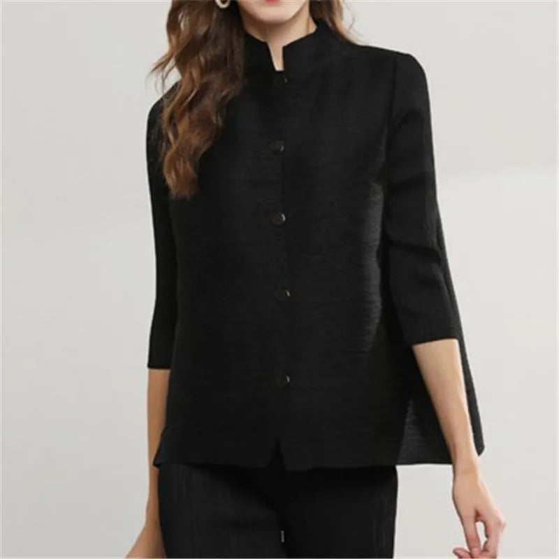 Women's Classic Coat 2025 Spring Autumn Female Temperament Stand Collar Short Mother Jacket Cropped Sleeve Cardigan Overwear