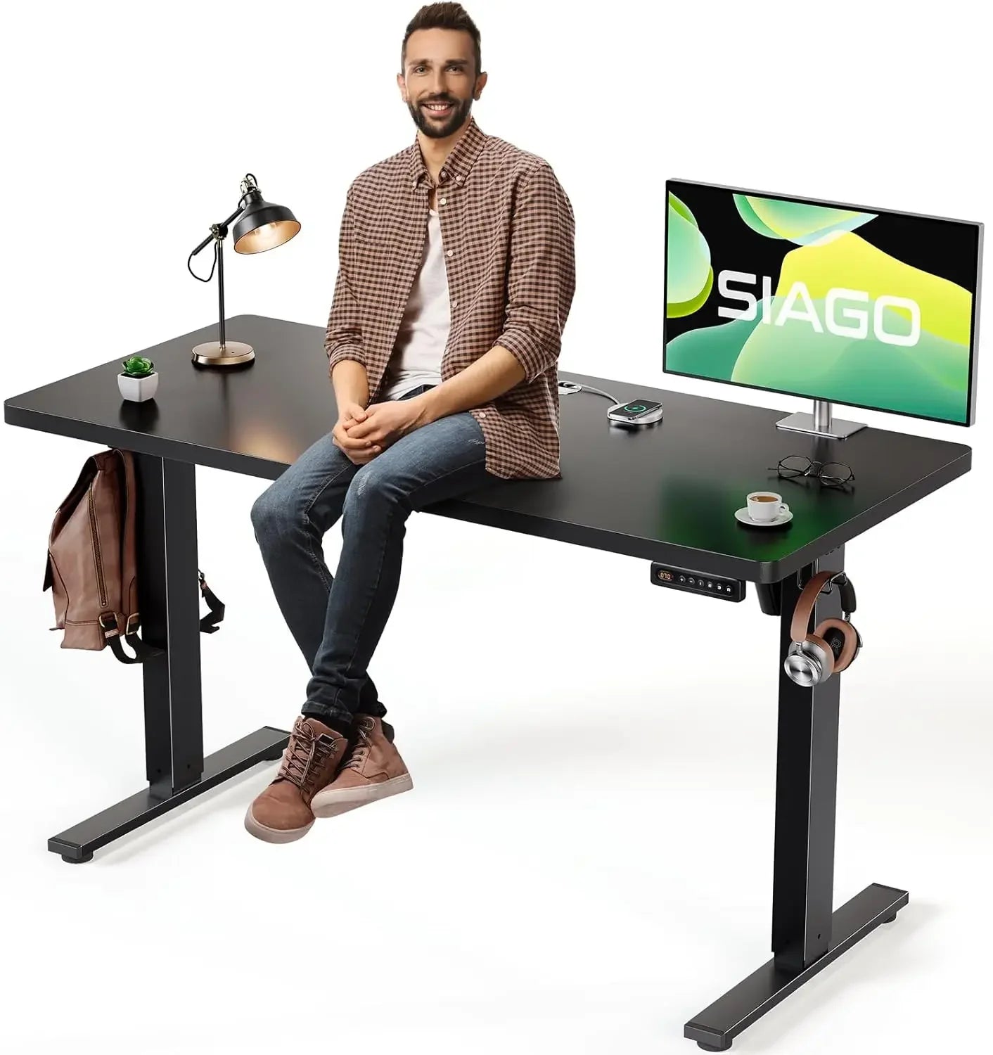 Electric Standing Desk Adjustable - 63 x24 Inch Sit Stand up Desk with Cable Management - 3Memory Preset Adjustable Height Table