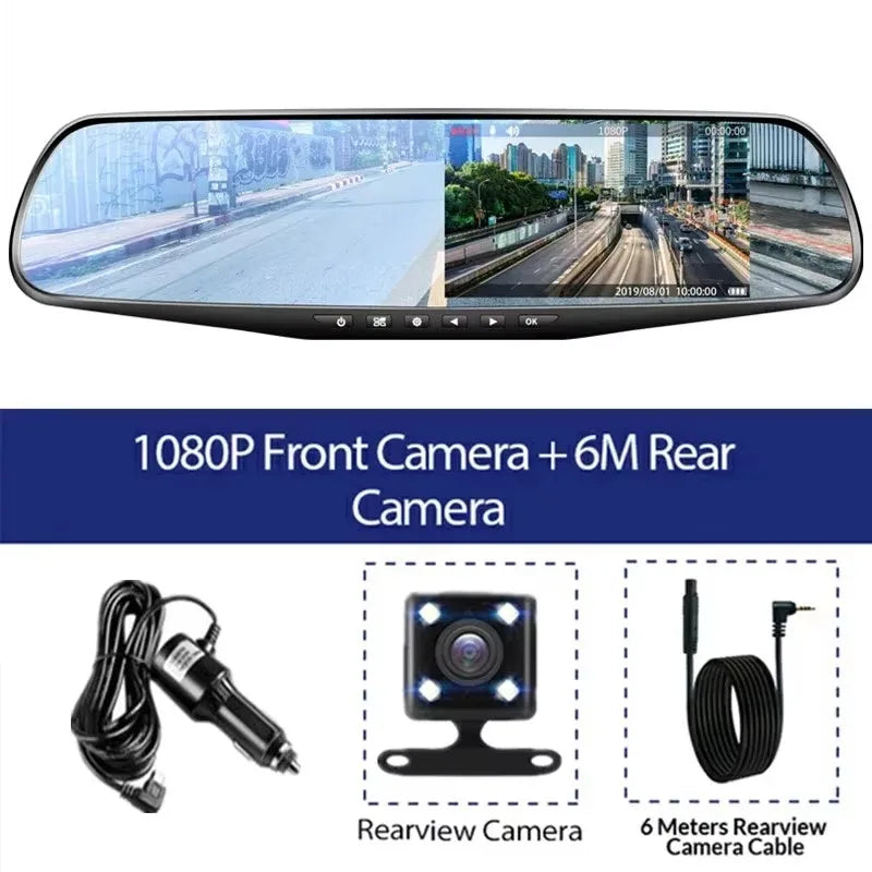 1080P IPS 4.3Inch Driving Recorder Car DVR Rearview Mirror Dual Lens Car Recorder Front and Rear Camera Registrar Black Box New