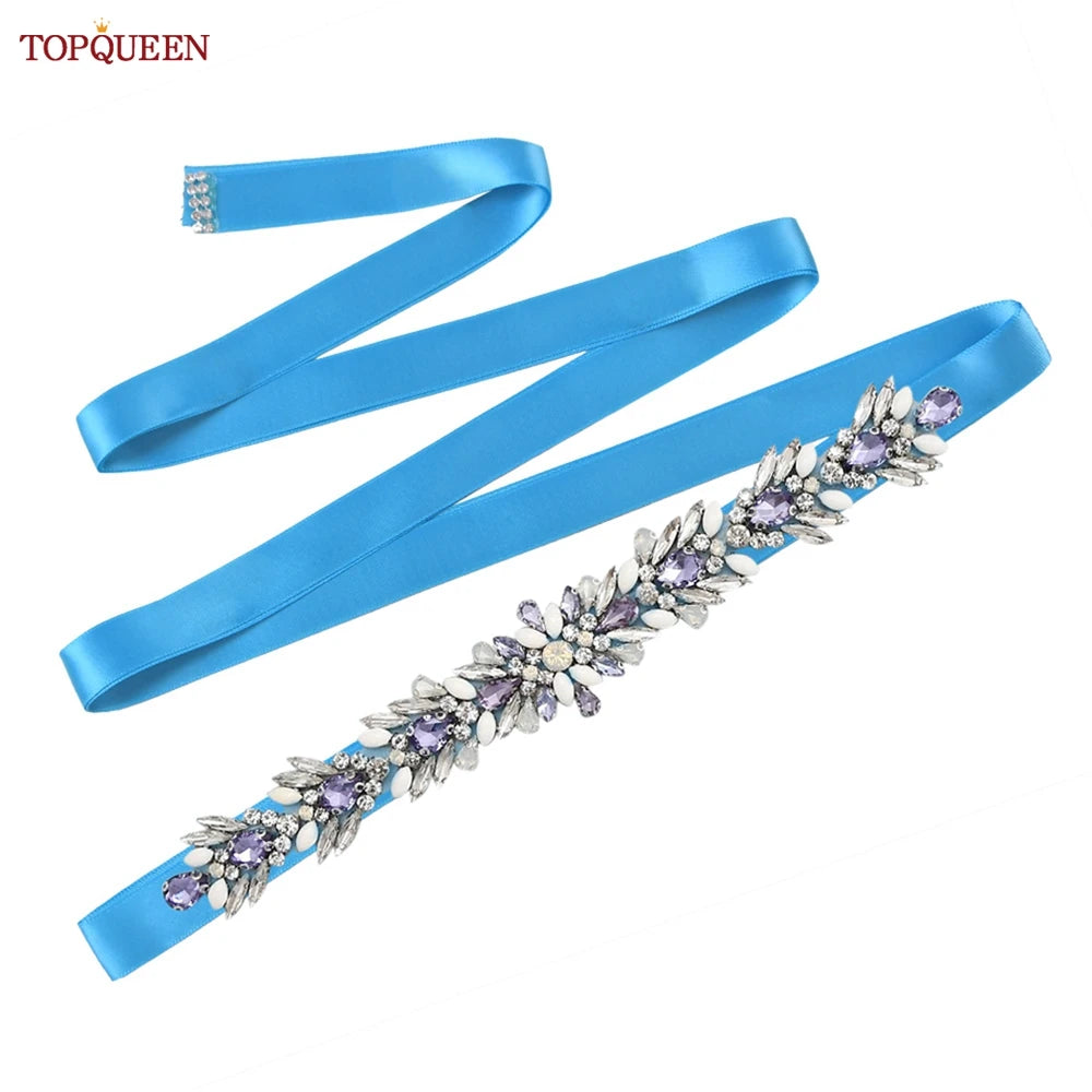 TOPQUEEN Bridal Dress Belt Wedding Accessories Women Evening Party Gown Girdles Lavender Rhinestone Opal Applique Sash S476-DZ