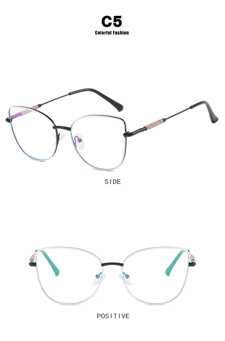 New Fashion Brand Design Cat Eye Photochromism Prescription Reading Glasses Women Anti Blue Light Frame Clear Hyperopia Eyewear