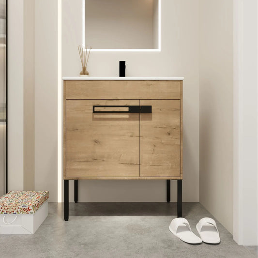 36-Inch Freestanding Bathroom Vanity with White Ceramic Sink & 2 Soft-Close Cabinet Doors