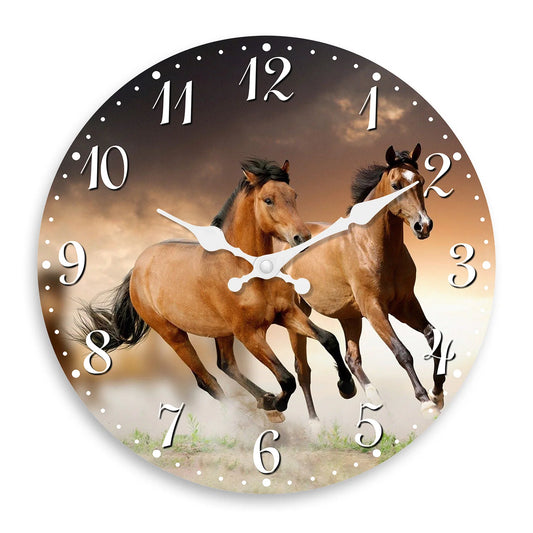 Personalized Animal Horse Element Wooden Wall Clock Living Room Bedroom Kitchen Home Decoration Wall Clock Silent Quartz Clock Holiday Gift 11.2inch Inches 15.6inch Inches (Without Batteries)