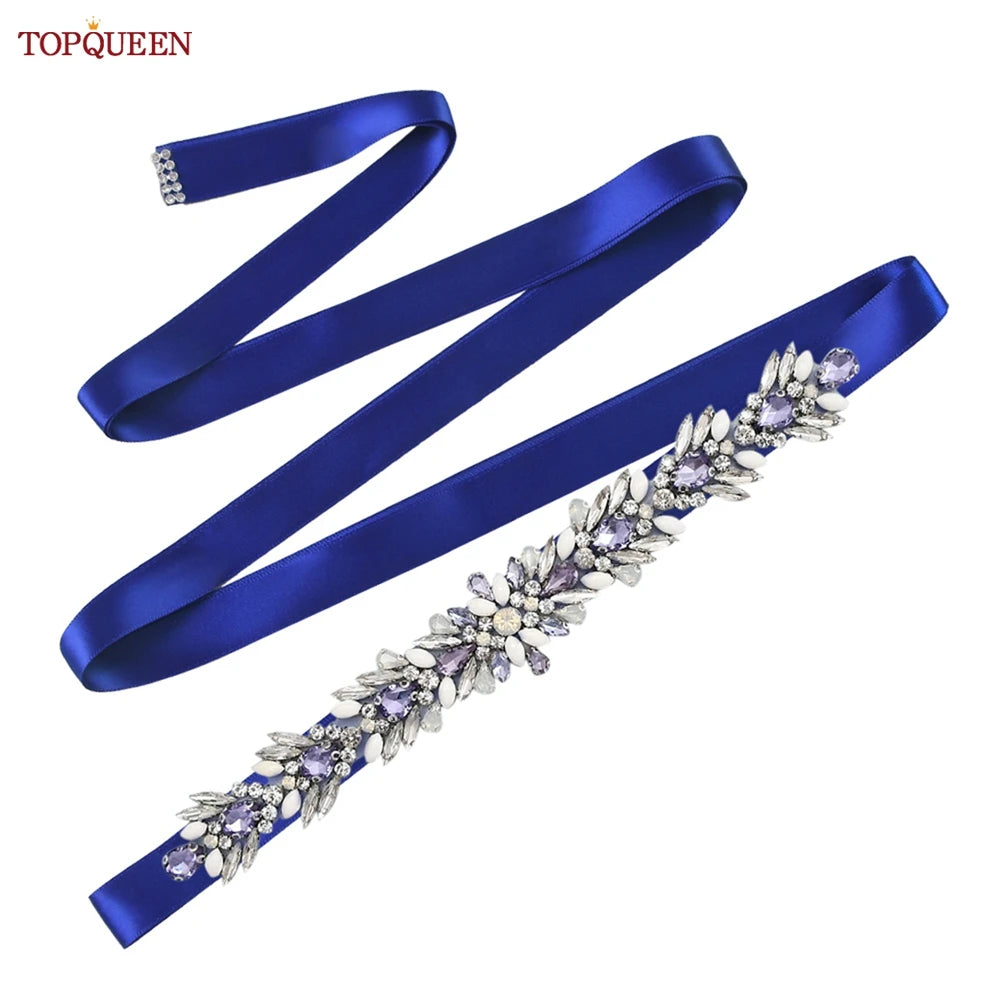 TOPQUEEN Bridal Dress Belt Wedding Accessories Women Evening Party Gown Girdles Lavender Rhinestone Opal Applique Sash S476-DZ