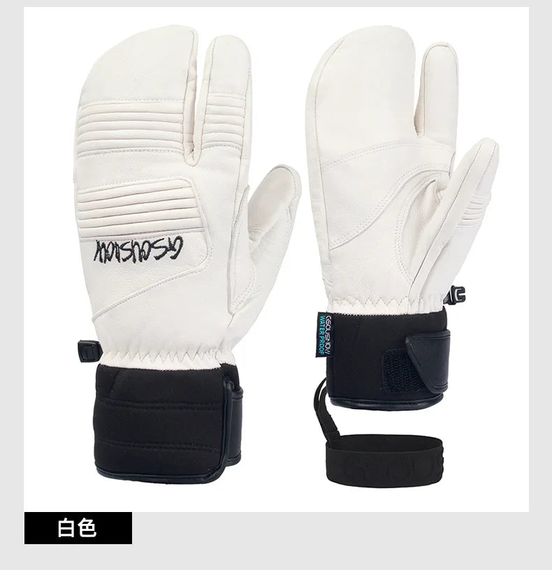 Three Fingers Sheepskin Winter Ski Gloves Women Windproof Waterproof Warm Durable Thickened Men Outdoor Sports Cycling Gloves