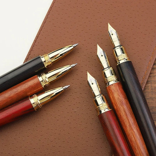 Luxury Quality Brand Red Wood Fountain Pen Brass Copper Calligraphy Golden Ink Pens Business Office School Supplies Stationery