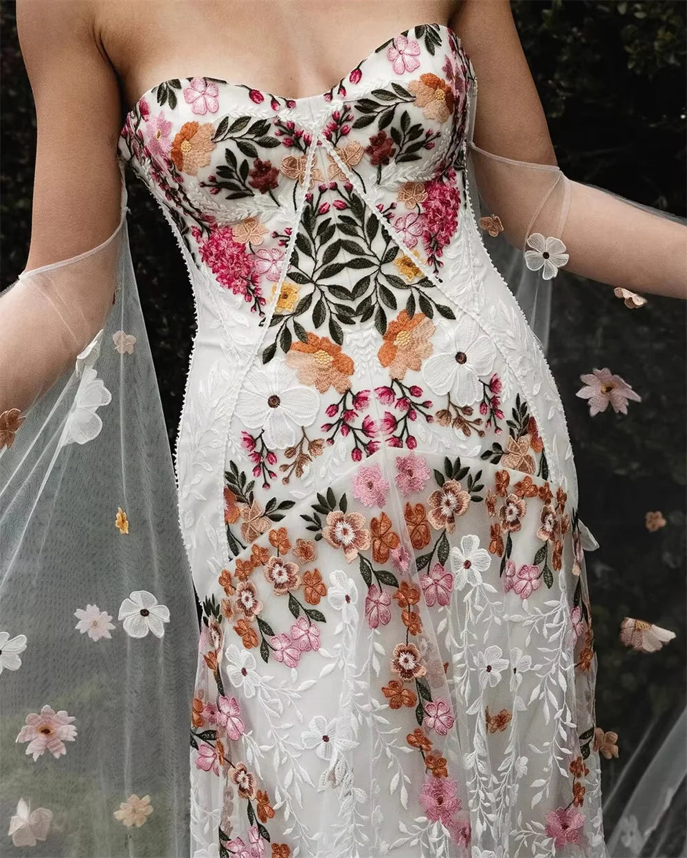 Kyoto Off Shoulder Colorful Floral Embroidery Wedding Dress Puffy Sleeves vestidos de novia Customized Low Back Bridal Gown 2025