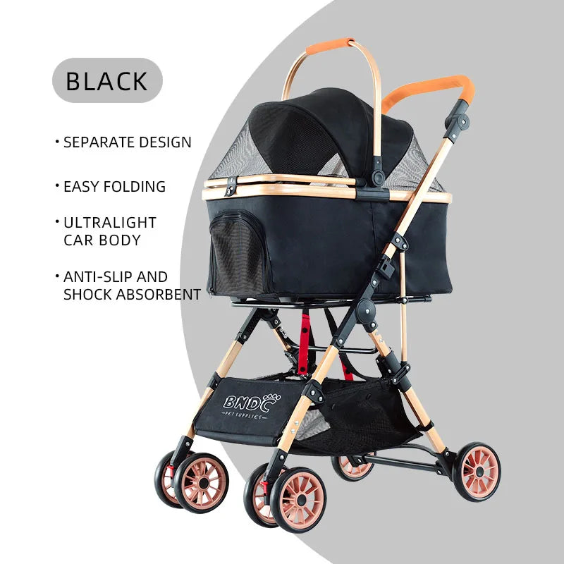 Shopping Pet Stroller Backpack Trolley Carrier With 4 Wheels Pet Bag Cat Breathable Backpack Pet Carrier Bag