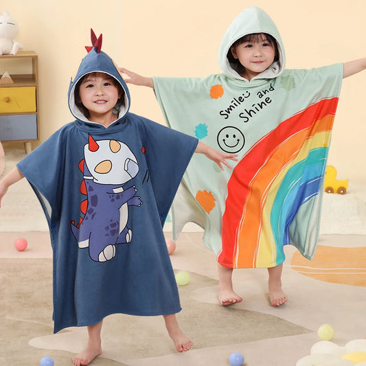 Kids Beach Poncho Towels,Absorbent Quick Dry,Children's Hooded Bathrobe for Boys Girls 3-12Years,Animal Cartoon Swim Bathing Cap