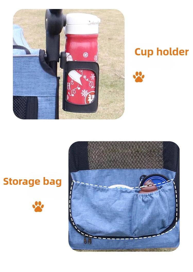 Large Dog Stroller Foldable Travel Portable Cat and Dogs  Strollers Strong and Durable Carriers Breathable Pet Products